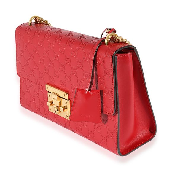 Gucci Red Guccissima Medium Padlock Shoulder Bag - Picture 2 of 8